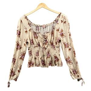 Rabbit Rose Boho Floral Long Sleeve Blouse Size Large